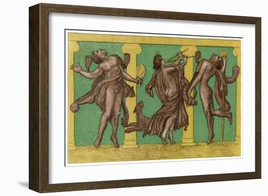 Two Male Dancers More or Less Naked Dance to the Sound of Pipes Played by a Third Exciting the Dog-Edouard Leon-Framed Art Print