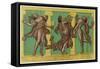 Two Male Dancers More or Less Naked Dance to the Sound of Pipes Played by a Third Exciting the Dog-Edouard Leon-Framed Stretched Canvas