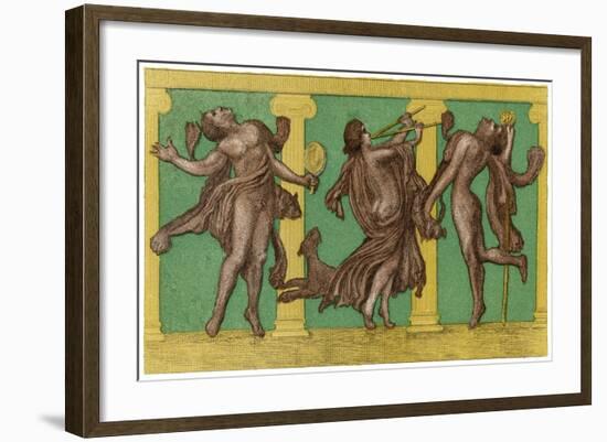 Two Male Dancers More or Less Naked Dance to the Sound of Pipes Played by a Third Exciting the Dog-Edouard Leon-Framed Art Print