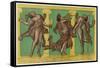 Two Male Dancers More or Less Naked Dance to the Sound of Pipes Played by a Third Exciting the Dog-Edouard Leon-Framed Stretched Canvas