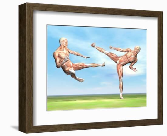 Two Male Musculatures Fighting Martial Arts-null-Framed Art Print