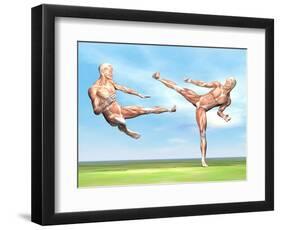 Two Male Musculatures Fighting Martial Arts-null-Framed Art Print