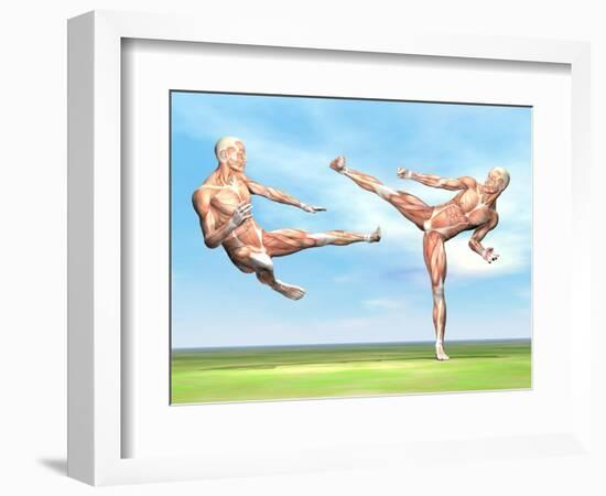 Two Male Musculatures Fighting Martial Arts-null-Framed Art Print