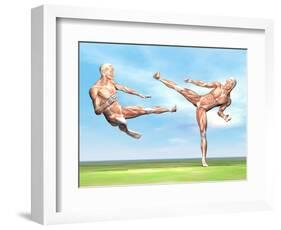 Two Male Musculatures Fighting Martial Arts-null-Framed Art Print