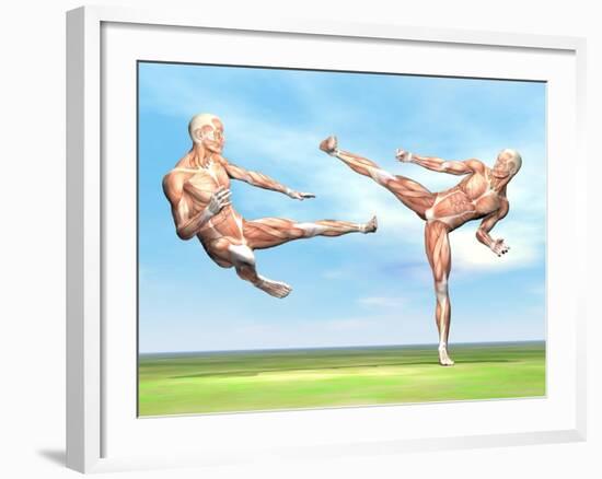 Two Male Musculatures Fighting Martial Arts-null-Framed Art Print