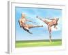 Two Male Musculatures Fighting Martial Arts-null-Framed Art Print