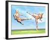 Two Male Musculatures Fighting Martial Arts-null-Framed Art Print