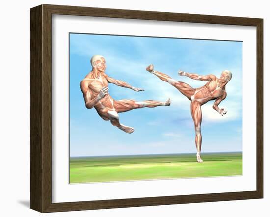 Two Male Musculatures Fighting Martial Arts-null-Framed Art Print