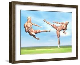 Two Male Musculatures Fighting Martial Arts-null-Framed Art Print