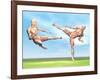 Two Male Musculatures Fighting Martial Arts-null-Framed Art Print