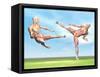 Two Male Musculatures Fighting Martial Arts-null-Framed Stretched Canvas
