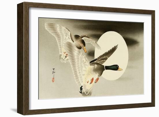 Two Mallard Ducks and the Moon-Koson Ohara-Framed Giclee Print