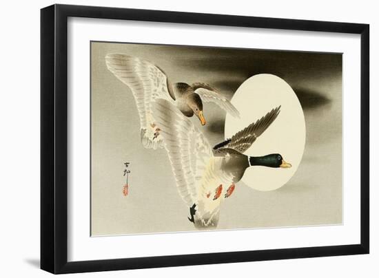 Two Mallard Ducks and the Moon-Koson Ohara-Framed Giclee Print