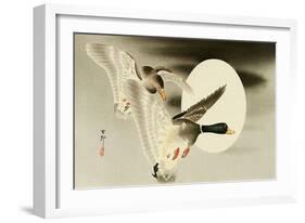 Two Mallard Ducks and the Moon-Koson Ohara-Framed Giclee Print