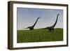 Two Mamenchisaurus Walking across a Grassy Field-null-Framed Art Print