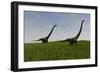 Two Mamenchisaurus Walking across a Grassy Field-null-Framed Art Print