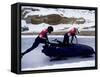 Two Man Bobsled Team Pushing Off at the Start , Lake Placid, New York, USA-Paul Sutton-Framed Stretched Canvas