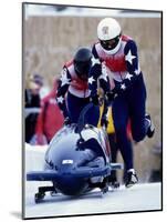 Two Man Bobsled Team Pushing Off at the Start, Lake Placid, New York, USA-Paul Sutton-Mounted Photographic Print