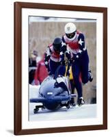 Two Man Bobsled Team Pushing Off at the Start, Lake Placid, New York, USA-Paul Sutton-Framed Photographic Print