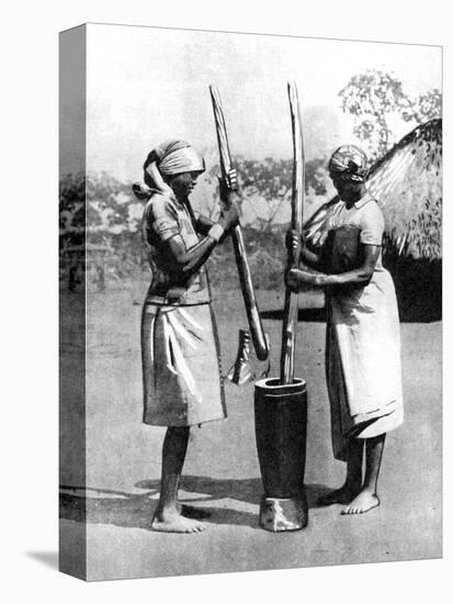 Two Mashona Tribeswomen Pounding Maize and Millet, Zimbabwe, Africa, 1936-null-Stretched Canvas