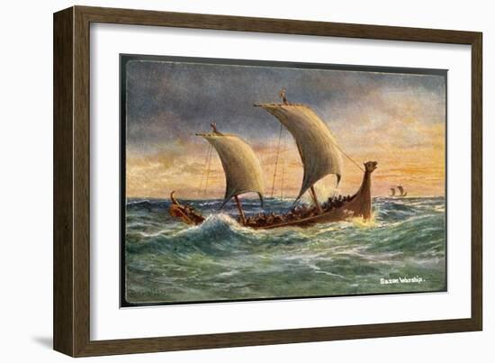 Two-Masted Saxon Warship Under Sail-R. Gallan-Framed Art Print