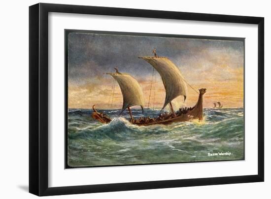 Two-Masted Saxon Warship Under Sail-R. Gallan-Framed Art Print