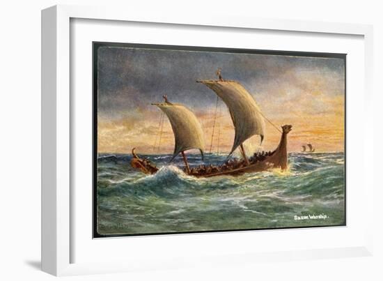 Two-Masted Saxon Warship Under Sail-R. Gallan-Framed Art Print