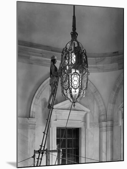 Two Members of the 2000-Strong Viceroy's House Staff Clean One of the Lamps-null-Mounted Photographic Print