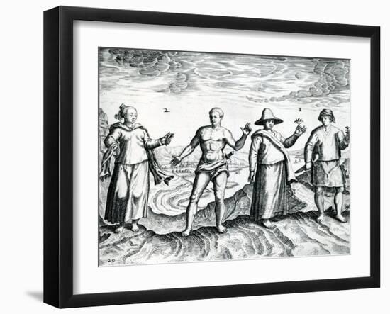 Two Men and Two Women from 'India Orientalis', 1598-Theodore de Bry-Framed Giclee Print