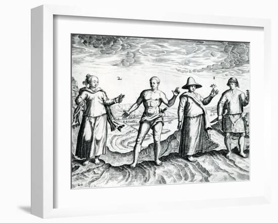 Two Men and Two Women from 'India Orientalis', 1598-Theodore de Bry-Framed Giclee Print