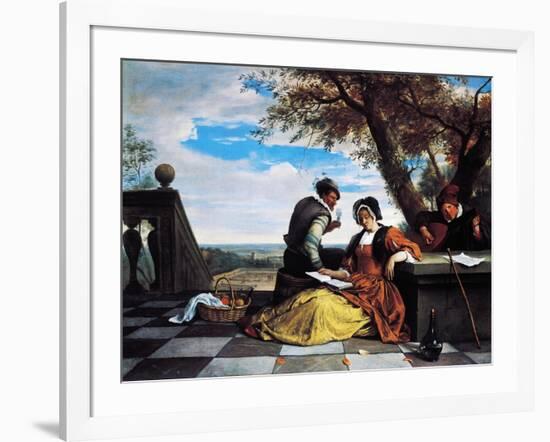 Two Men and Young Woman Making Music on Terrace, 1670-1675-Jan Steen-Framed Giclee Print