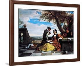 Two Men and Young Woman Making Music on Terrace, 1670-1675-Jan Steen-Framed Giclee Print