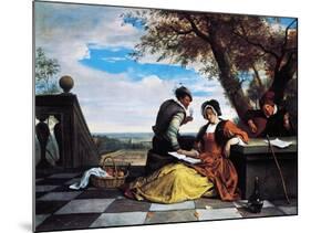 Two Men and Young Woman Making Music on Terrace, 1670-1675-Jan Steen-Mounted Giclee Print