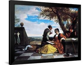 Two Men and Young Woman Making Music on Terrace, 1670-1675-Jan Steen-Framed Giclee Print