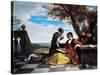 Two Men and Young Woman Making Music on Terrace, 1670-1675-Jan Steen-Stretched Canvas