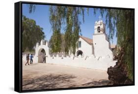 Two Men Approach the White Adobe Iglesia San Pedro Church, San Pedro, Chile, South America-Kimberly Walker-Framed Stretched Canvas