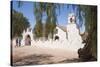 Two Men Approach the White Adobe Iglesia San Pedro Church, San Pedro, Chile, South America-Kimberly Walker-Stretched Canvas