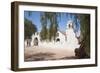 Two Men Approach the White Adobe Iglesia San Pedro Church, San Pedro, Chile, South America-Kimberly Walker-Framed Photographic Print