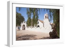 Two Men Approach the White Adobe Iglesia San Pedro Church, San Pedro, Chile, South America-Kimberly Walker-Framed Photographic Print
