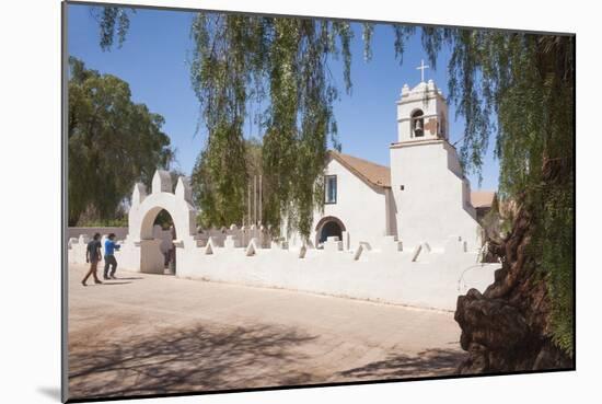 Two Men Approach the White Adobe Iglesia San Pedro Church, San Pedro, Chile, South America-Kimberly Walker-Mounted Photographic Print