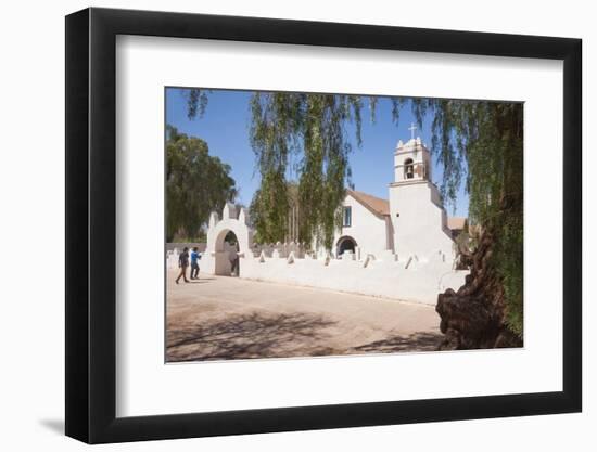 Two Men Approach the White Adobe Iglesia San Pedro Church, San Pedro, Chile, South America-Kimberly Walker-Framed Premium Photographic Print