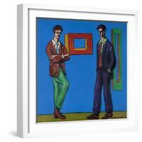 Two Men at an Exhibition of Comtemporary Modern Masks-Adrian Wiszniewski-Framed Giclee Print