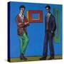 Two Men at an Exhibition of Comtemporary Modern Masks-Adrian Wiszniewski-Stretched Canvas