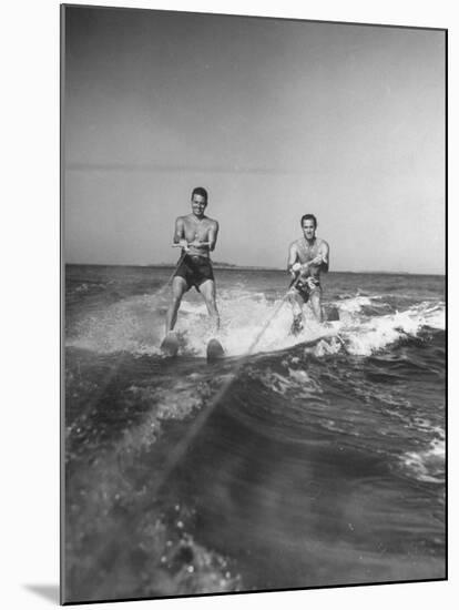 Two Men Behind Boat Which Is Not Seen, Water Skiing-null-Mounted Photographic Print