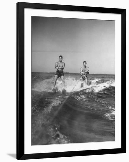 Two Men Behind Boat Which Is Not Seen, Water Skiing-null-Framed Photographic Print