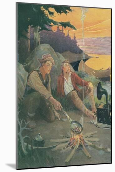 Two Men Camping with Victrola-Found Image Press-Mounted Giclee Print