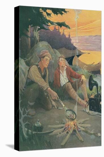 Two Men Camping with Victrola-Found Image Press-Stretched Canvas