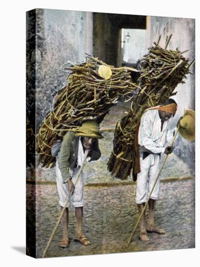 Two Men Carrying Bundles of Wood on their Backs, Mexico, Early 20th Century-null-Stretched Canvas