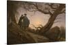 Two Men Contemplating the Moon-Caspar David Friedrich-Stretched Canvas