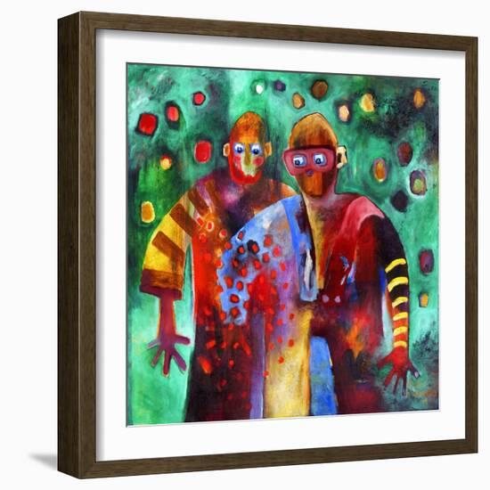 Two Men Dancing in the Same Trousers-Susse Volander-Framed Art Print